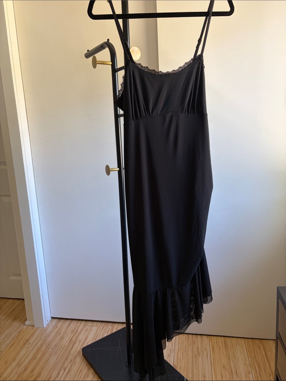 Sz L wild fable Black Asymmetrical chiffon details Slip Dress